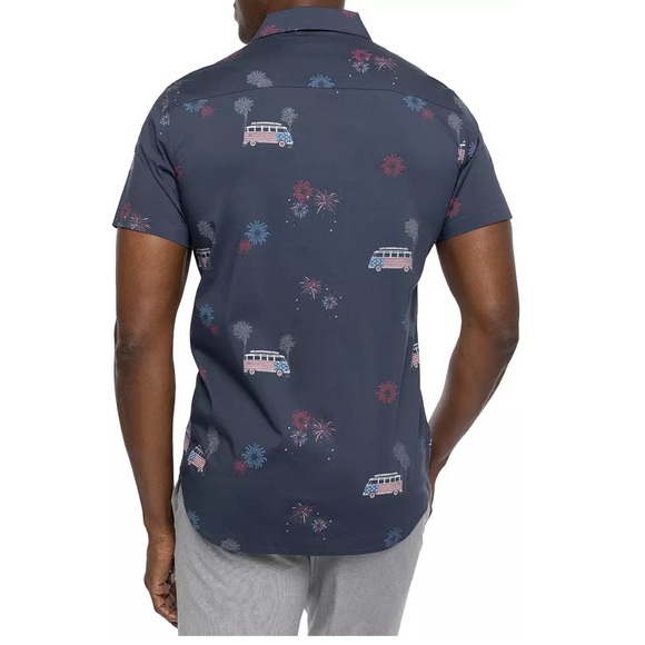 Travis Mathew Men's What Goes Up Button Up Blue American Flag Fireworks Size XL - Picture 2 of 12